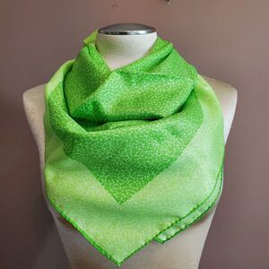 Robinson Golluber Scarf Green 26" Sq Handrolled Hem Abstract Border Vintage Flaw